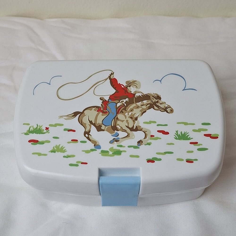 Cath Kidston cowboy double decker white and blue lunchbox